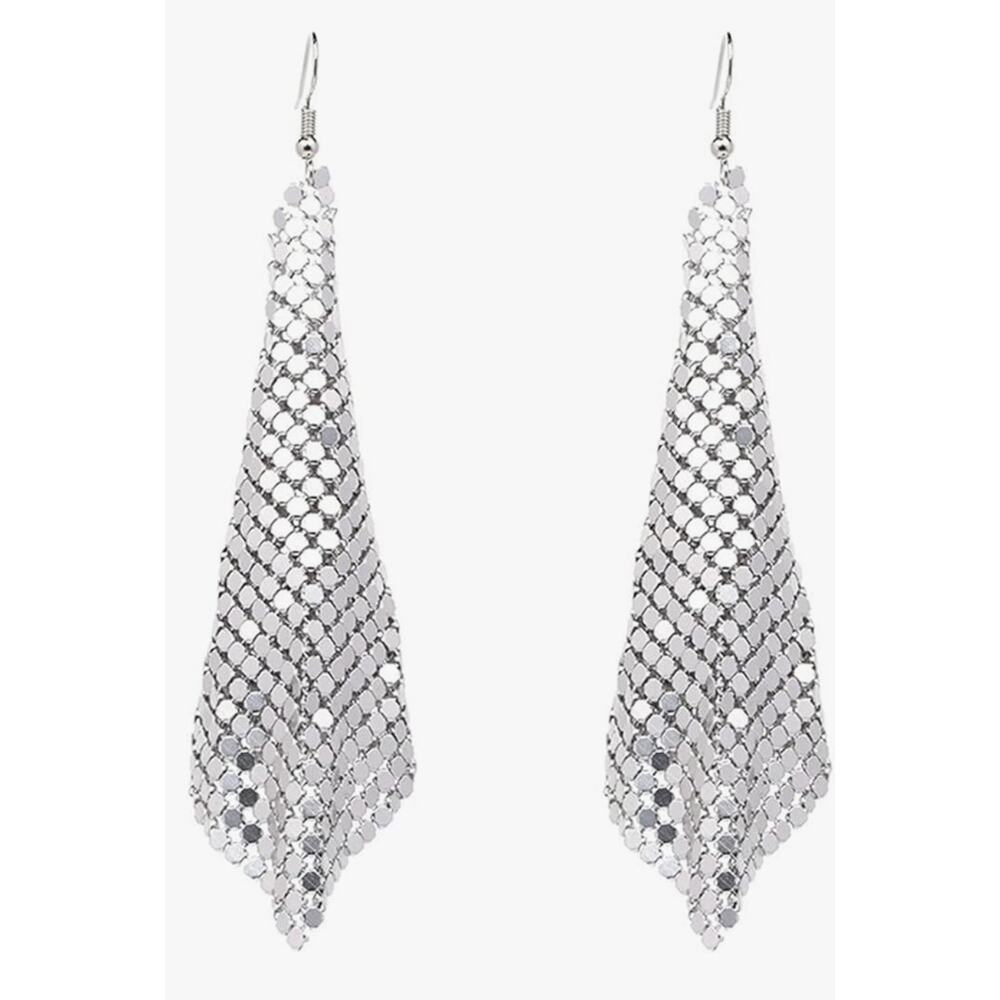 Metal Mesh Grid Earrings Silver