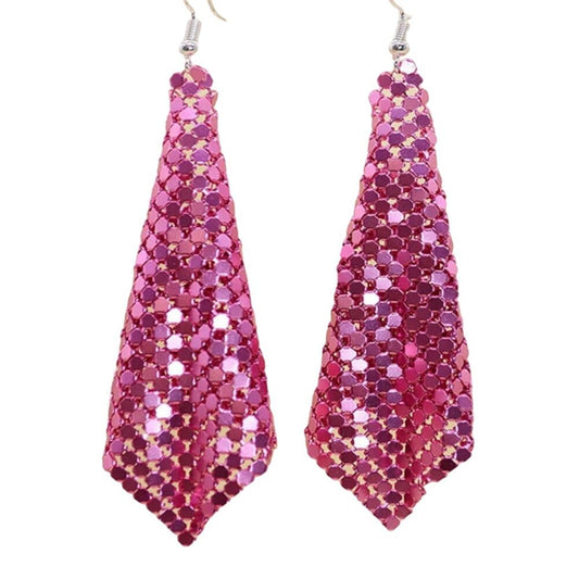 Metal Mesh Grid Earrings Pink