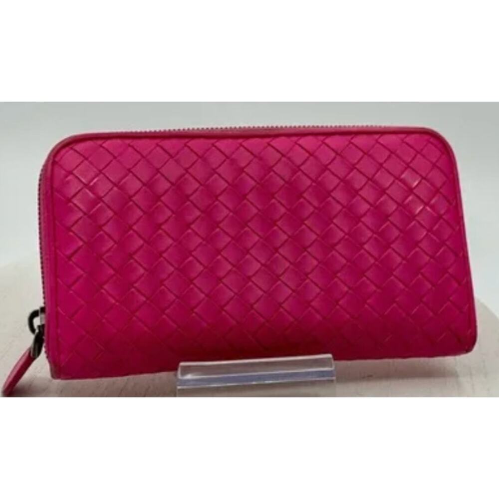 BOTTEGA VENETA Intrecciato Zip Around Long Wallet Pink Leather