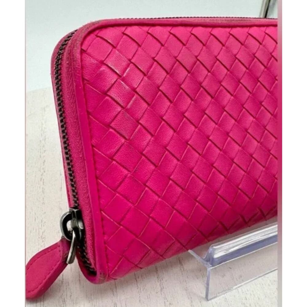 BOTTEGA VENETA Intrecciato Zip Around Long Wallet Pink Leather