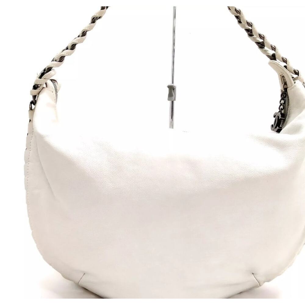 Chanel Calfskin Cavier White Moon Hobo