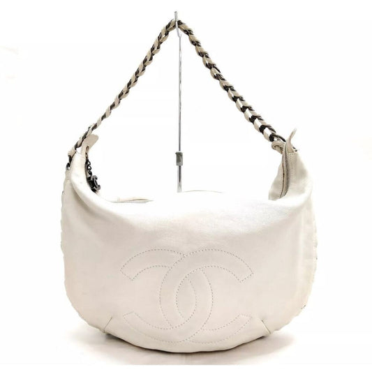 Chanel Calfskin Cavier White Moon Hobo