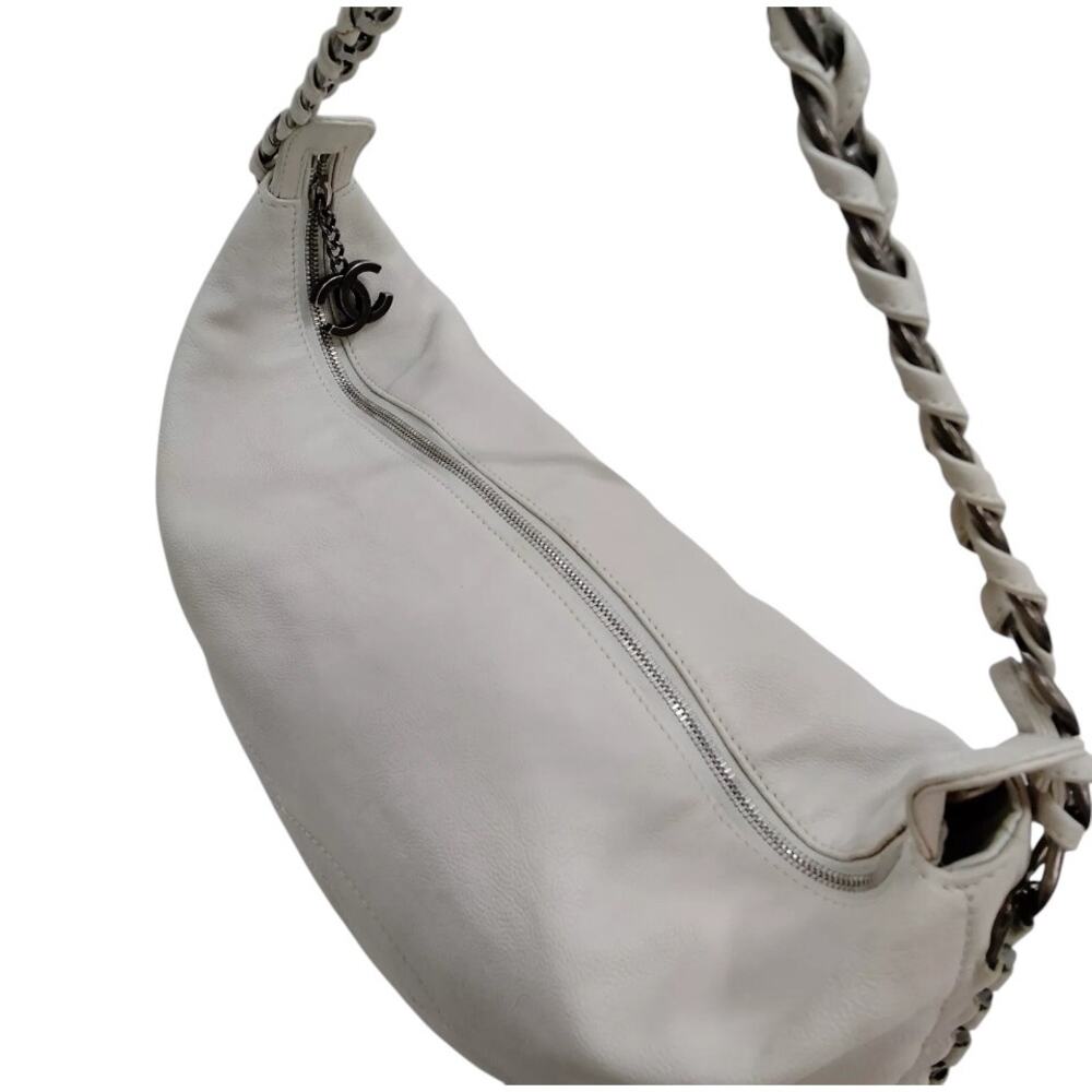 Chanel Calfskin Cavier White Moon Hobo