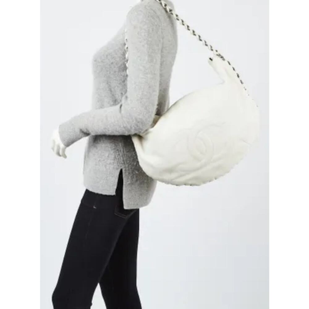 Chanel Calfskin Cavier White Moon Hobo