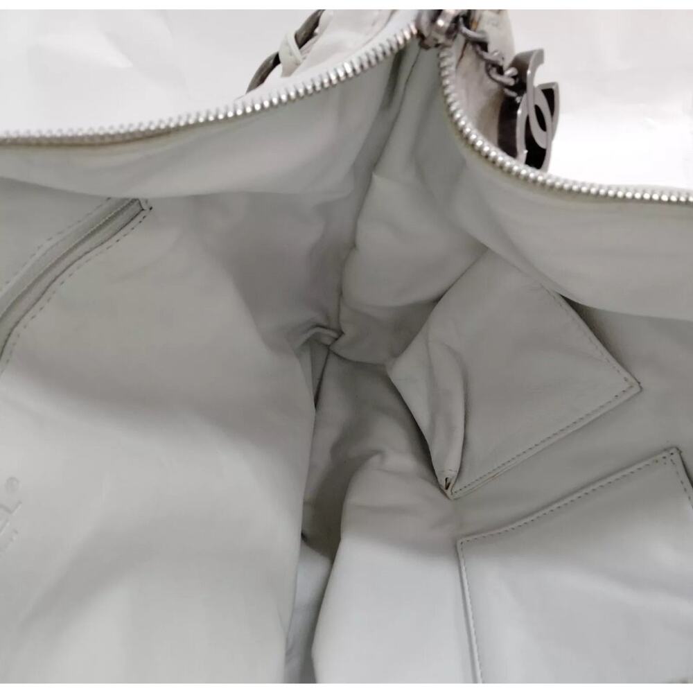 Chanel Calfskin Cavier White Moon Hobo