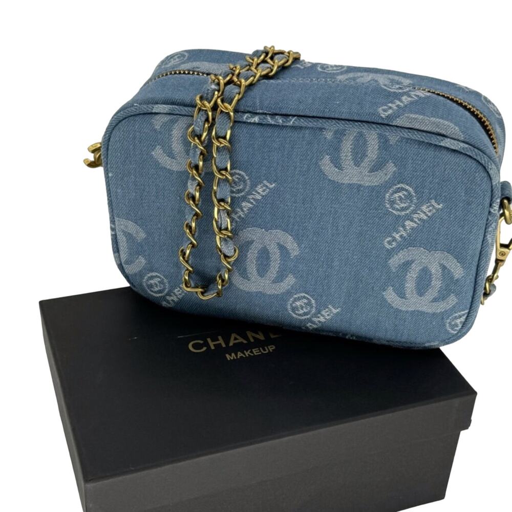 Denim BLACK / BLUE Makeup Bag with Chains Beaute CHANEL VIP Gift