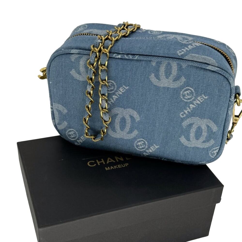 Denim BLACK / BLUE Makeup Bag with Chains Beaute CHANEL VIP Gift