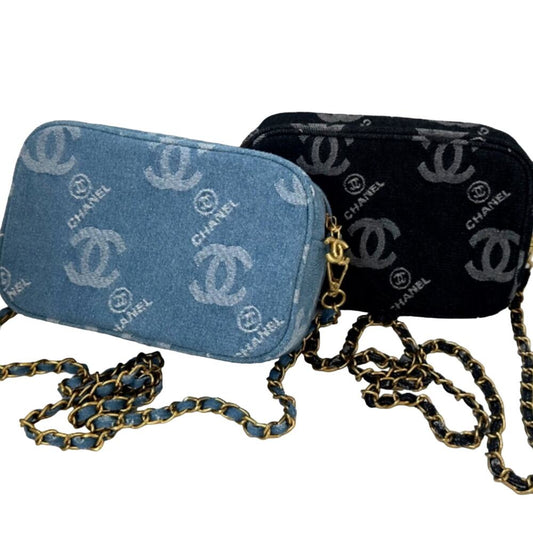 Denim BLACK / BLUE Makeup Bag with Chains Beaute CHANEL VIP Gift