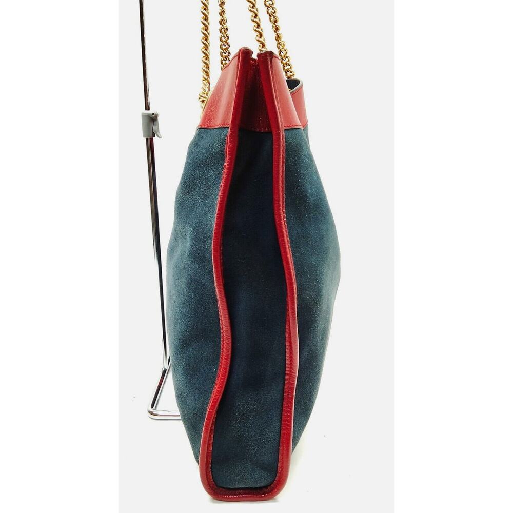 GUCCI Suede Calfskin Large Rajah Chain Tote New Blue Romantic Cherry