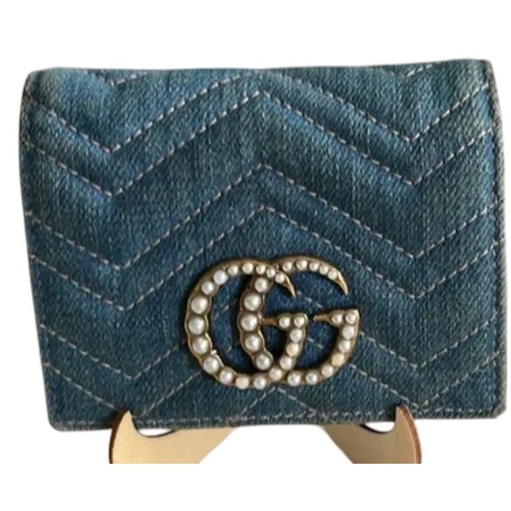 Gucci GG Marmont Chevron Denim Wallet EUC