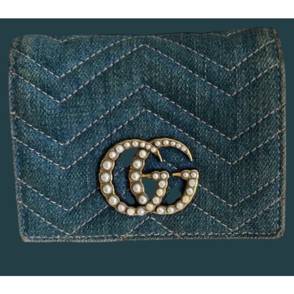 Gucci GG Marmont Chevron Denim Wallet EUC