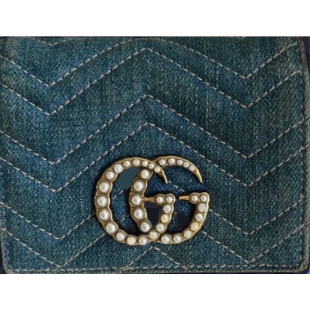 Gucci GG Marmont Chevron Denim Wallet EUC