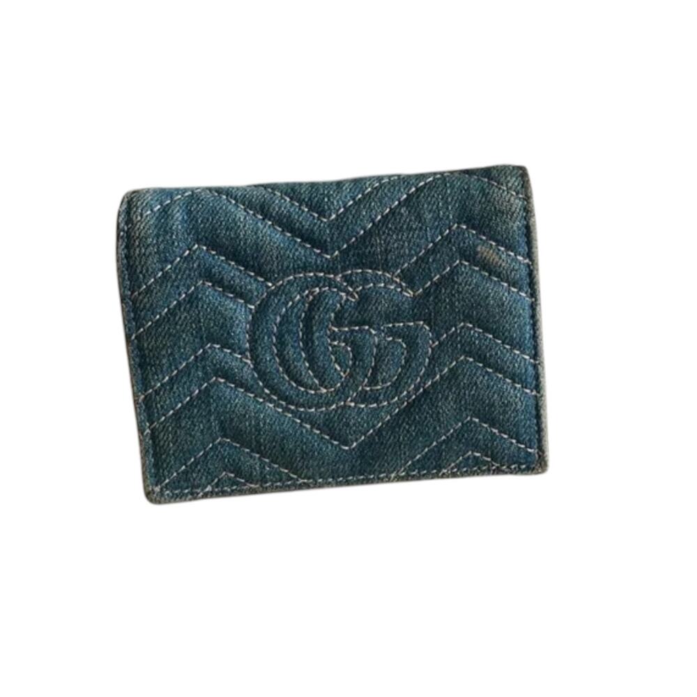 Gucci GG Marmont Chevron Denim Wallet EUC