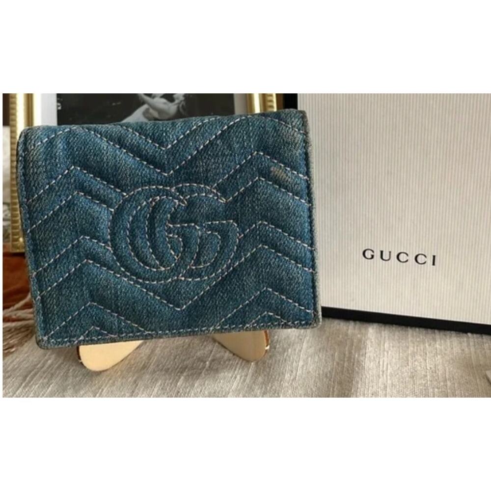 Gucci GG Marmont Chevron Denim Wallet EUC