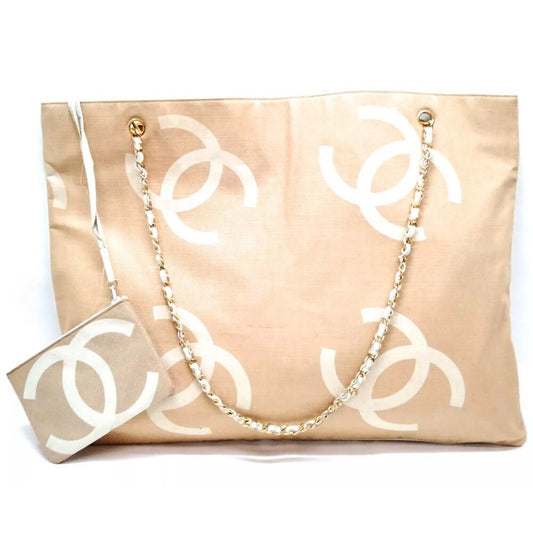 RARE Chanel Cream x Beige Jumbo CC Chain Tote with Pouch