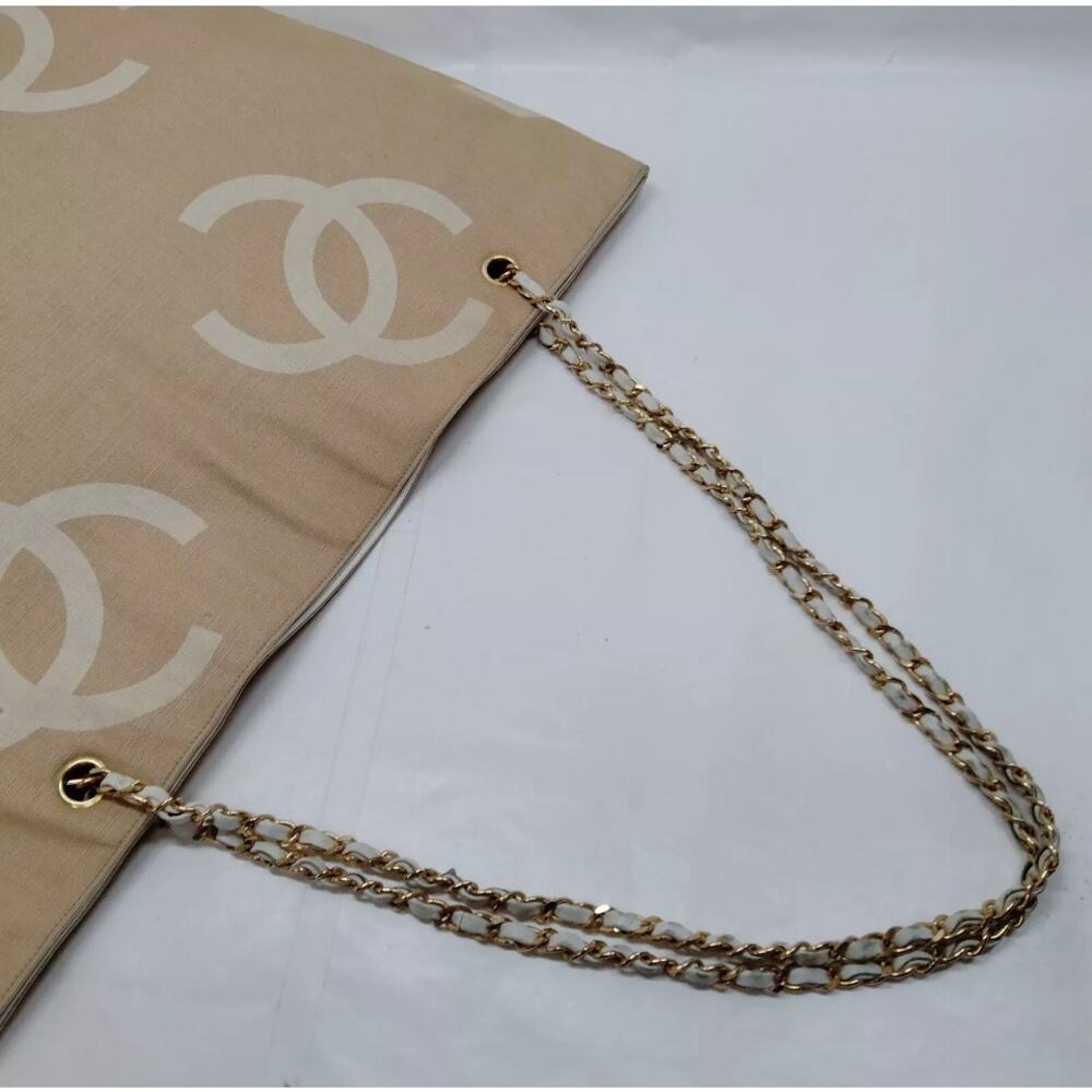 RARE Chanel Cream x Beige Jumbo CC Chain Tote with Pouch