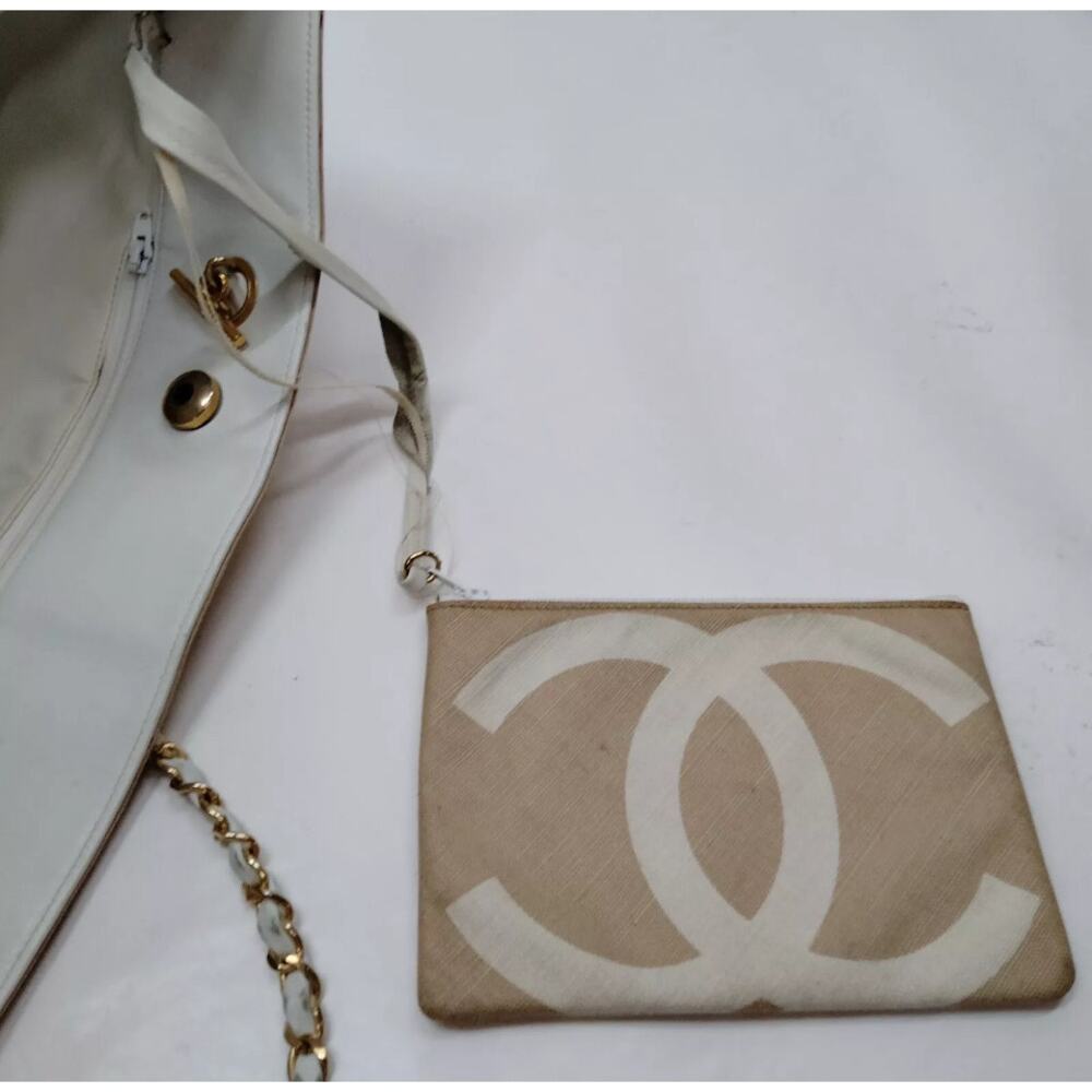 RARE Chanel Cream x Beige Jumbo CC Chain Tote with Pouch