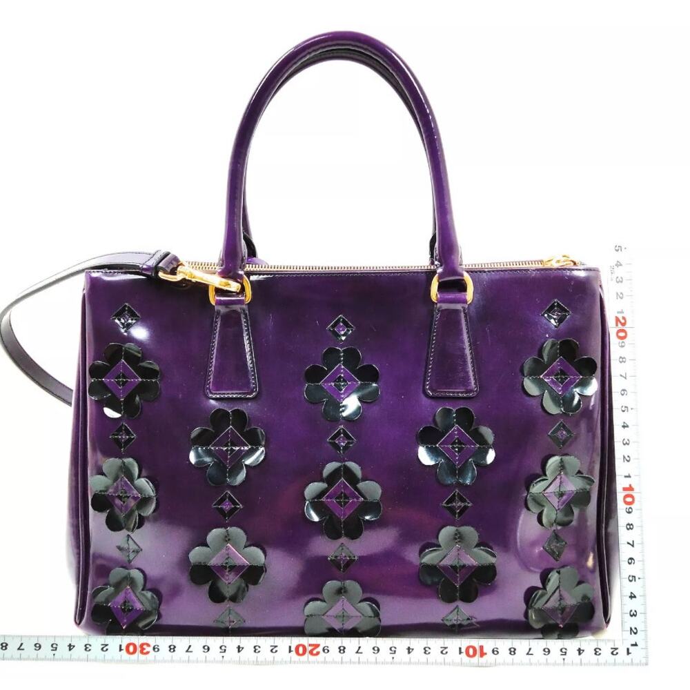 Prada Double Zip Medium Galleria in Plum Floral Applique Patent Leather