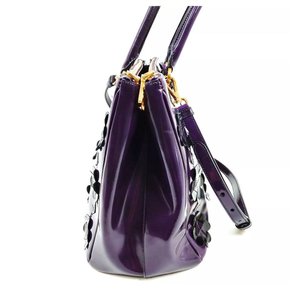 Prada Double Zip Medium Galleria in Plum Floral Applique Patent Leather