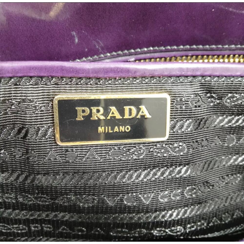 Prada Double Zip Medium Galleria in Plum Floral Applique Patent Leather