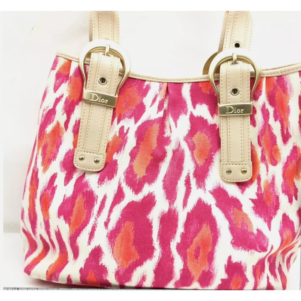 Christian Dior Fuchsia and Orange Leopard Canvas Tote PRISTINE