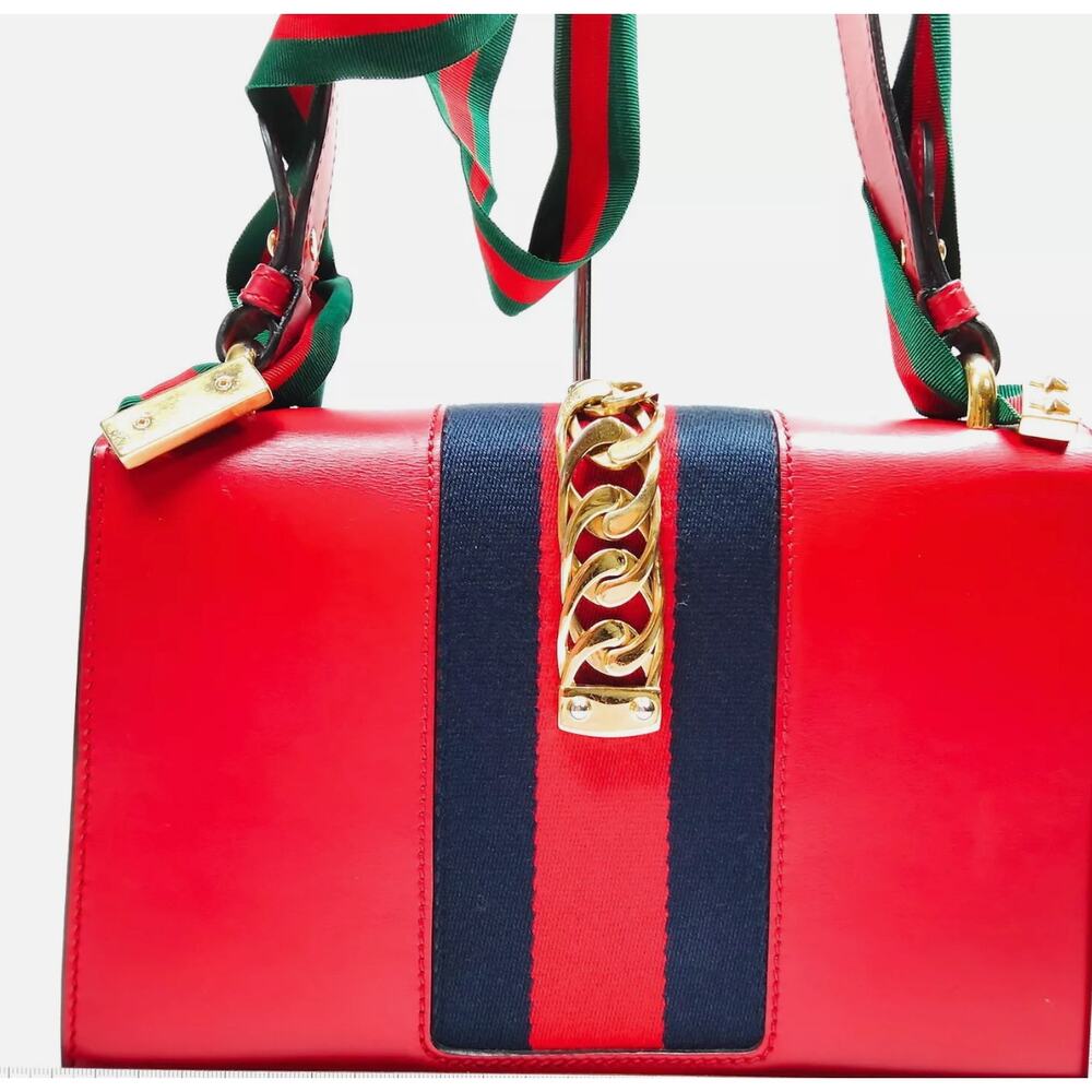 Gucci  Calfskin Small Sylvie Shoulder Bag Hibiscus Red