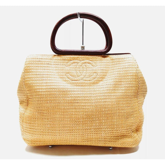 Chanel  CC Woven Straw Raffia Wooden Handles Bag