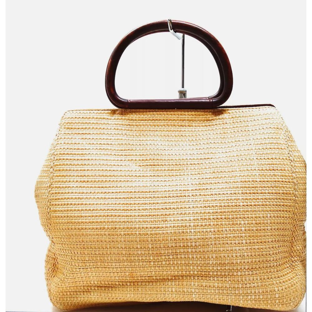 Chanel  CC Woven Straw Raffia Wooden Handles Bag