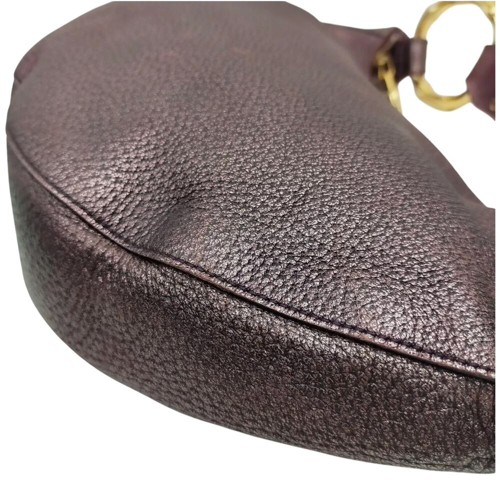 Gucci  Metallic Calfskin Bamboo Ring Hobo Aubergine