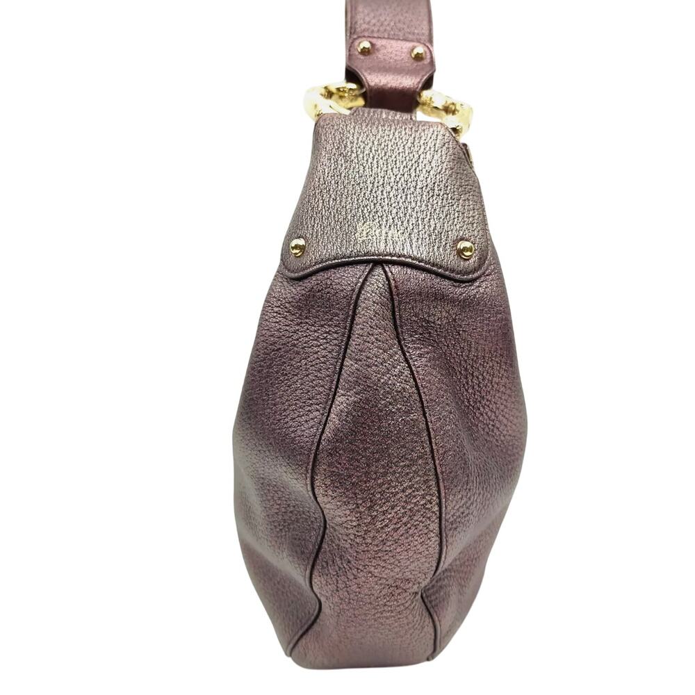 Gucci  Metallic Calfskin Bamboo Ring Hobo Aubergine