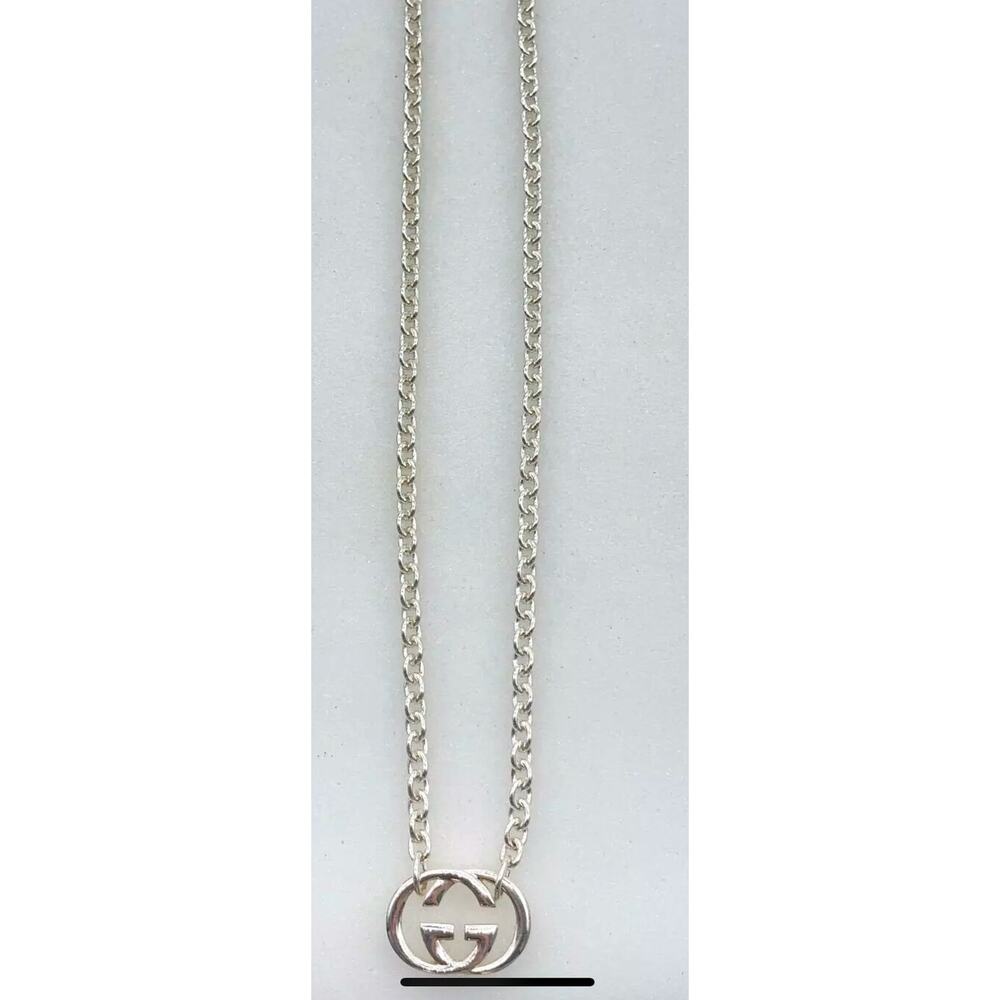 Gucci Interlocking Double G 925 Engraved Pendant Necklace