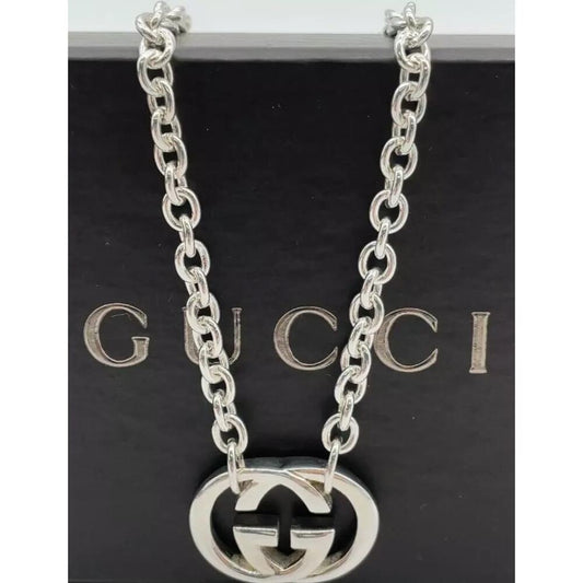 Gucci Interlocking Double G 925 Engraved Pendant Necklace