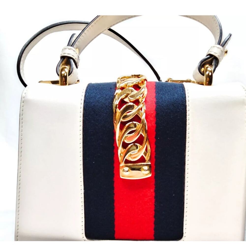 GUCCI White Embroidered Leather Web Sylvie