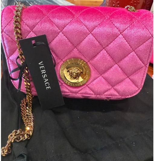 Versace La Medusa icon velvet pink Barbie leather crossbody bag NEW