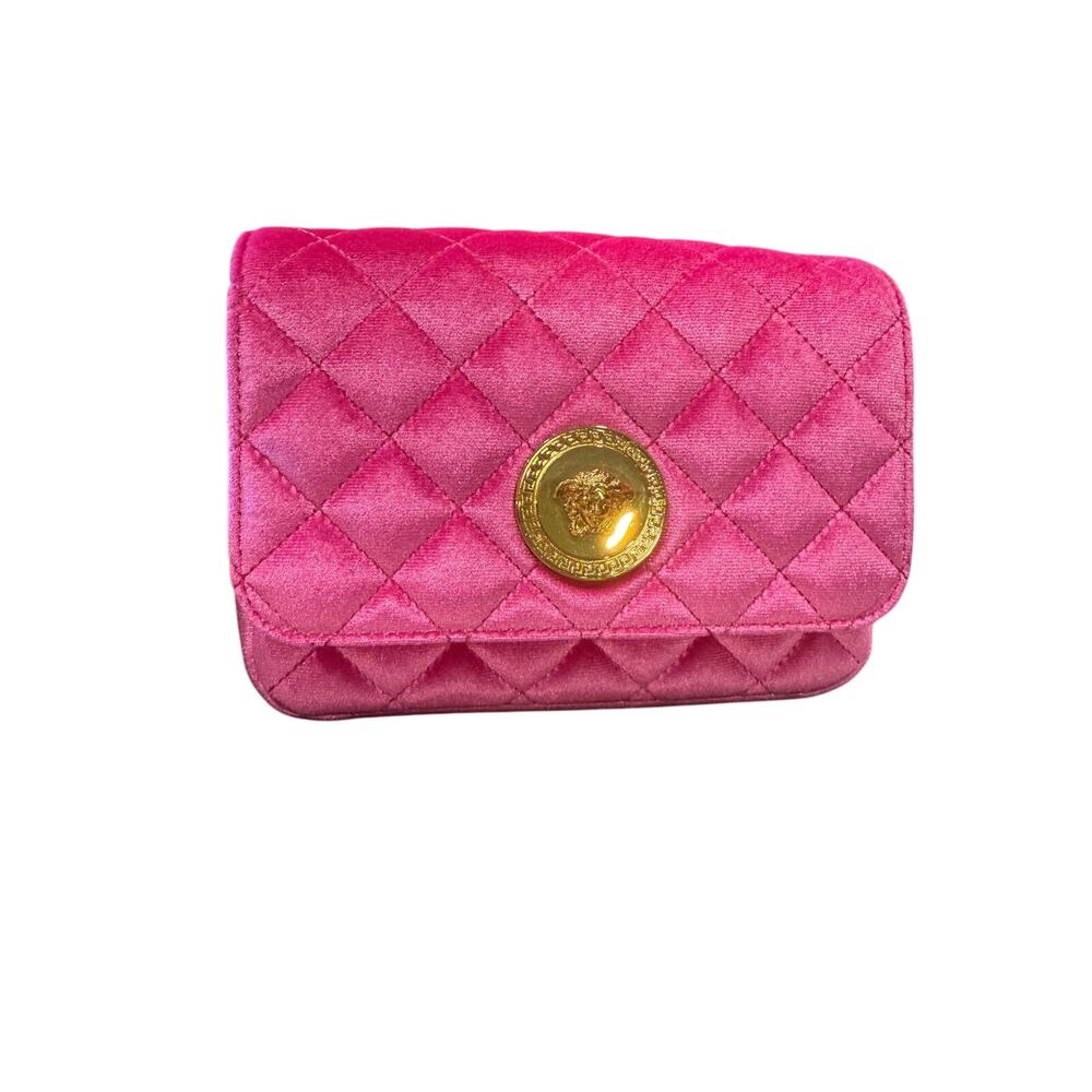 Versace La Medusa icon velvet pink Barbie leather crossbody bag NEW