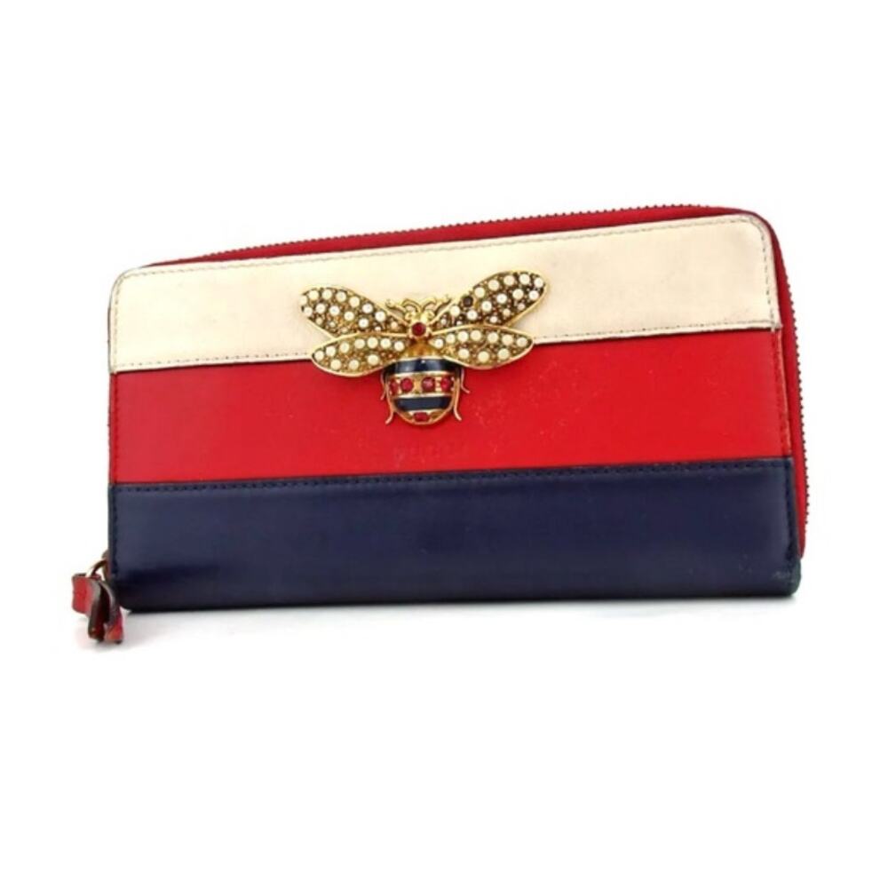 GUCCI Queen Margaret Bee-embellished Leather Zip Around Wallet
