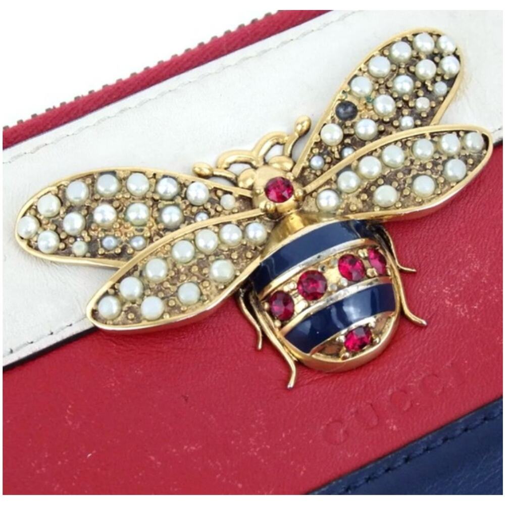 GUCCI Queen Margaret Bee-embellished Leather Zip Around Wallet