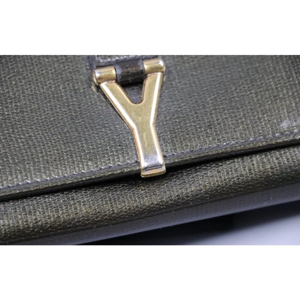 YVES SAINT LAURENT Vintage Used Green Patent Leather Long Wallet