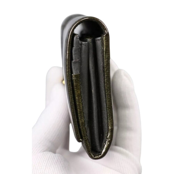 YVES SAINT LAURENT Vintage Used Green Patent Leather Long Wallet