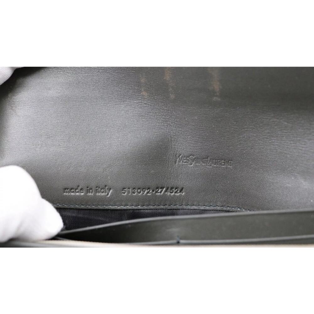 YVES SAINT LAURENT Vintage Used Green Patent Leather Long Wallet