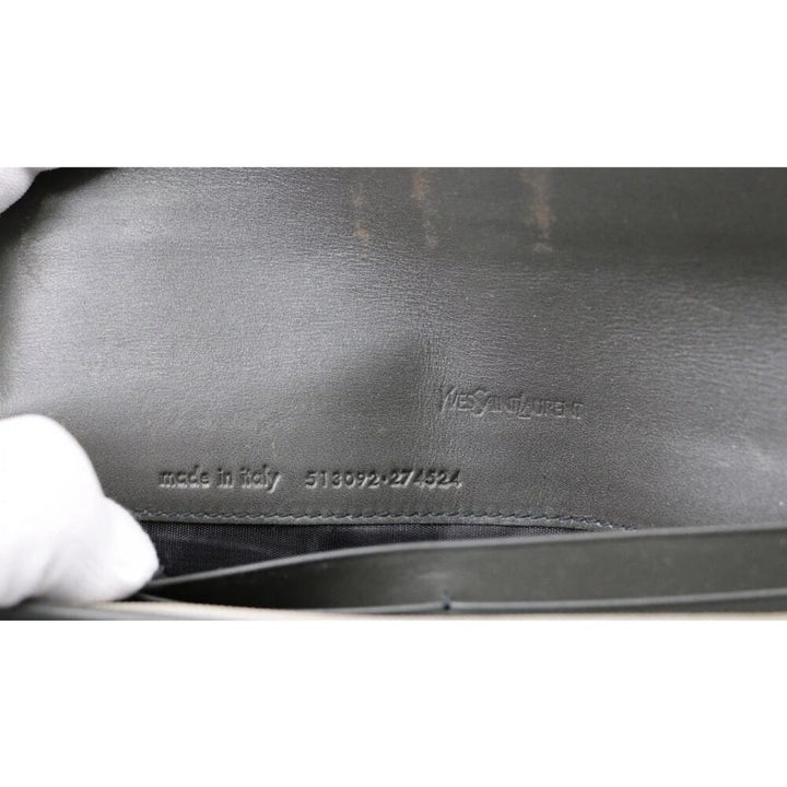 YVES SAINT LAURENT Vintage Used Green Patent Leather Long Wallet