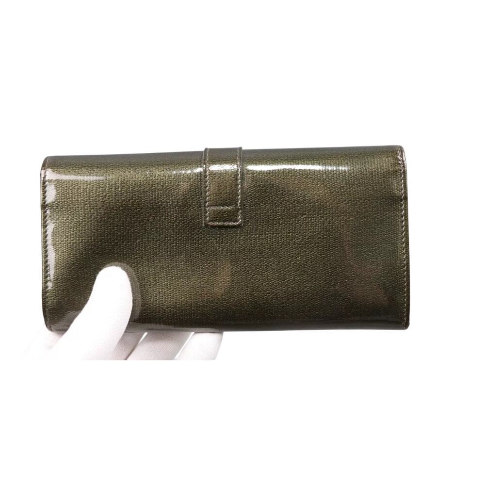 YVES SAINT LAURENT Vintage Used Green Patent Leather Long Wallet