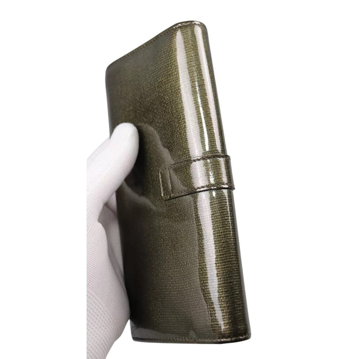 YVES SAINT LAURENT Vintage Used Green Patent Leather Long Wallet