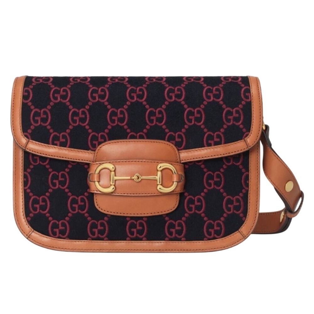 Limited Edition Gucci Horsebit 1955 Shoulder Bag Dark BlueRed 7H 9.8W 4.1D NWT