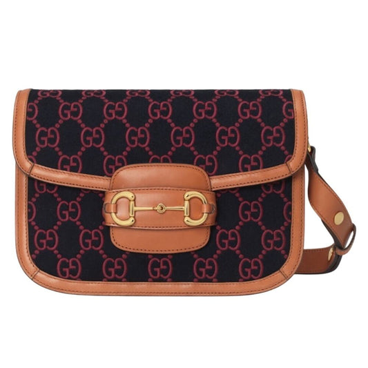 Limited Edition Gucci Horsebit 1955 Shoulder Bag Dark BlueRed 7H 9.8W 4.1D NWT